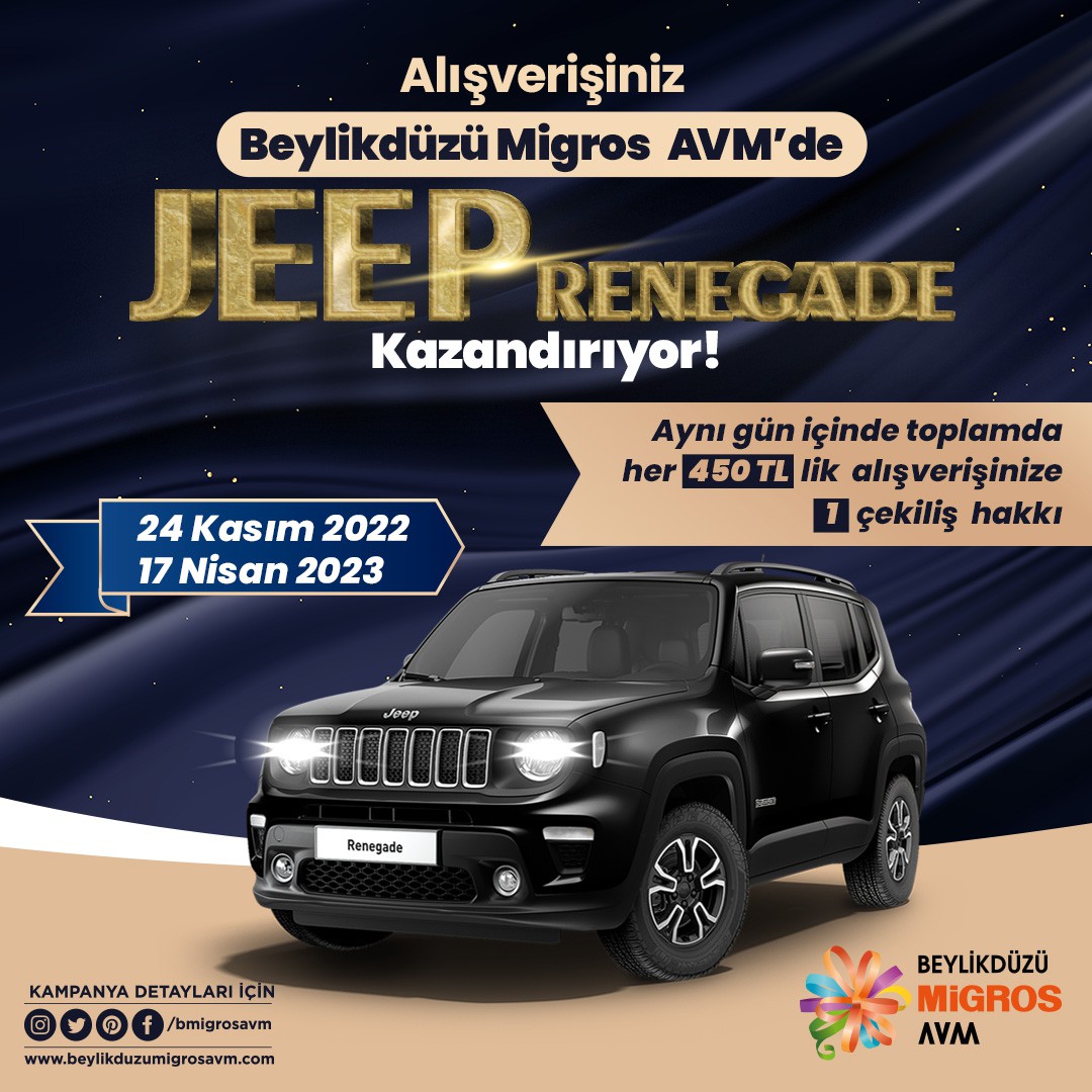 Alışverişiniz, Beylikdüzü Migros AVM'de Jeep Renegade Kazandırıyor!