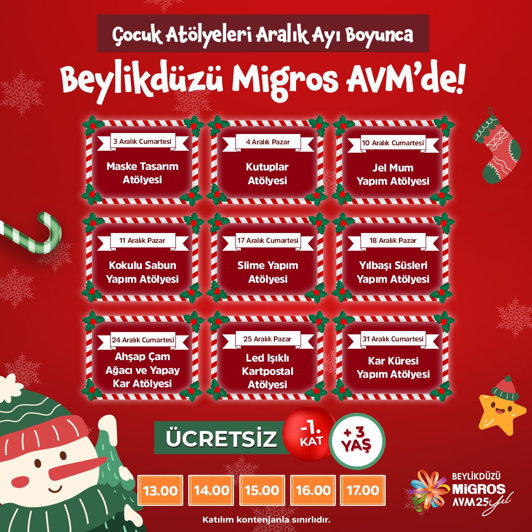 Aralık Ayında Minikler Birbirinden Eğlenceli Atölyeler ile Beylikdüzü Migros AVM'de buluşuyor!