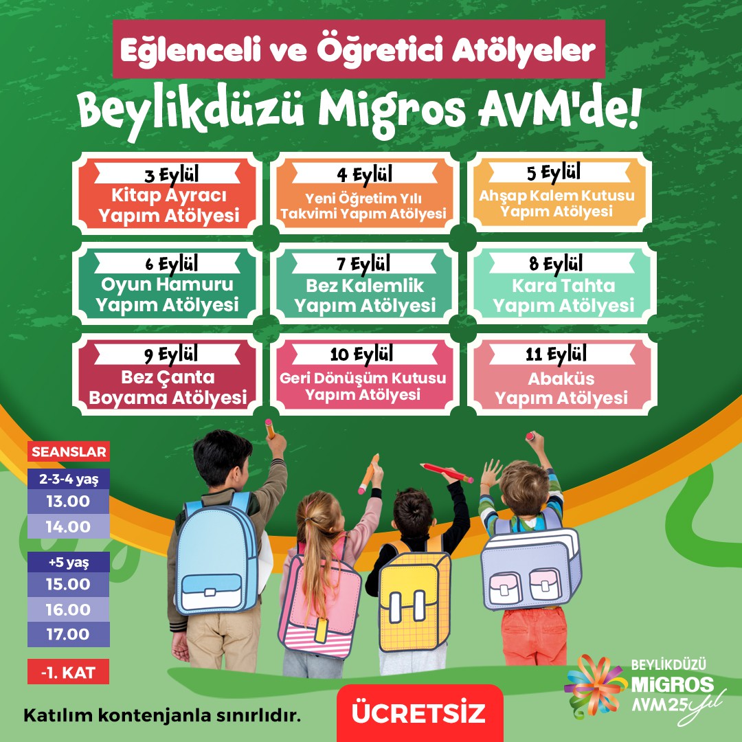 Hem eğitici hem de çok eğlenceli çocuk atölyeleri Beylikdüzü Migros AVM’de, kaçırmayın!