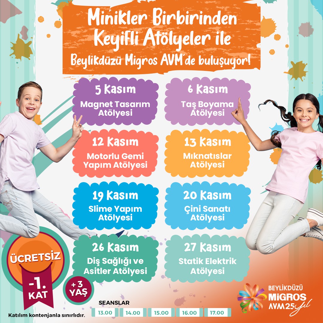 Kasım Ayında Minikler Birbirinden Eğlenceli Atölyeler ile Beylikdüzü Migros AVM'de buluşuyor!