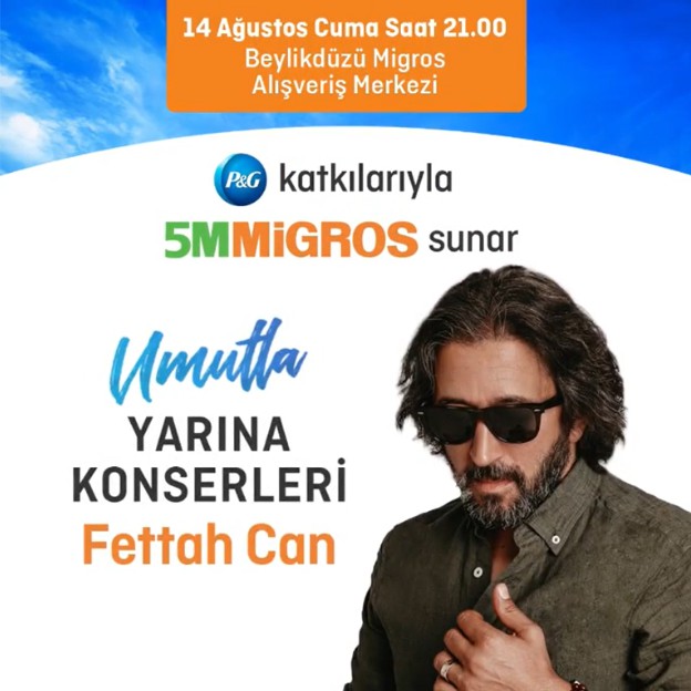 Umutla Yarına Konserleri başlıyor. 14 Ağustos Cuma günü katılımın kontenjanla sınırlı olduğu Fettah Can konserine davetlisiniz.