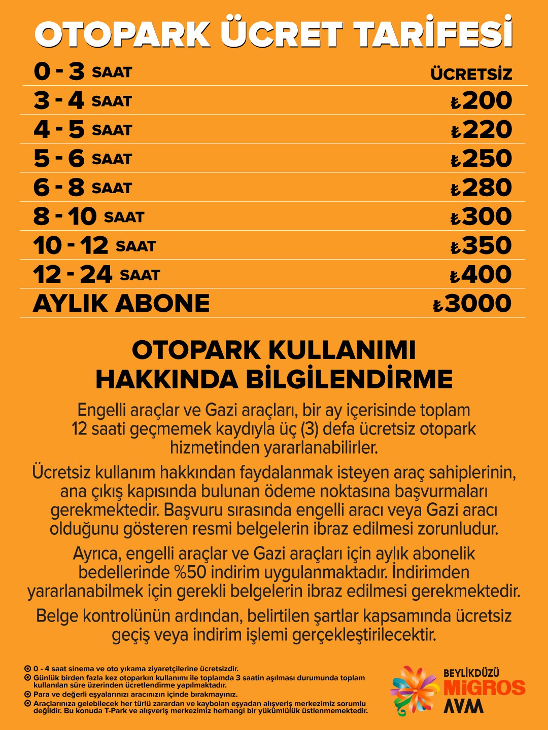 OTOPARK KULLANIMI HAKKINDA BİLGİLENDİRME